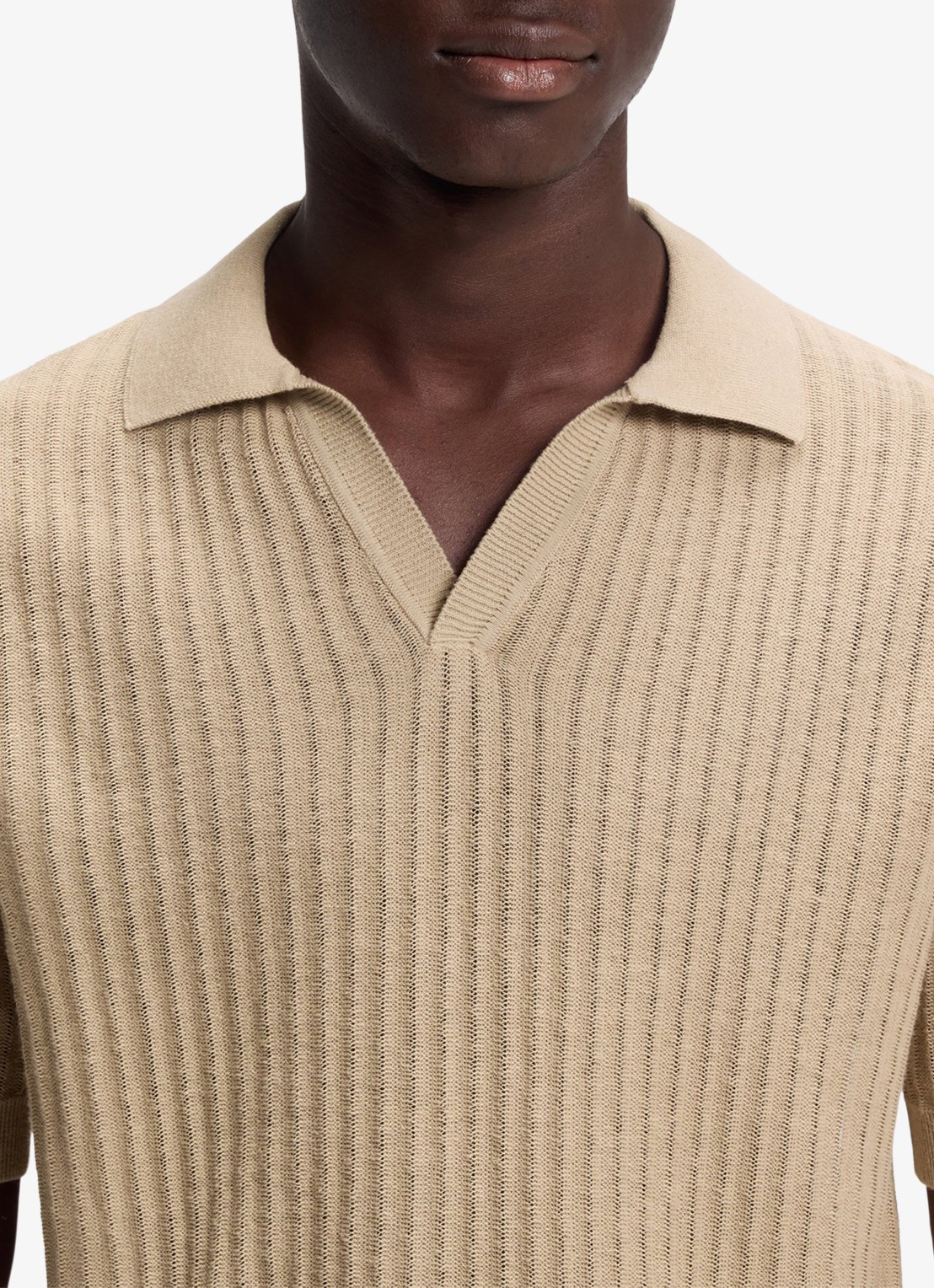 HUGO Ribgebreide polo in katoenblend - detail 5 beige