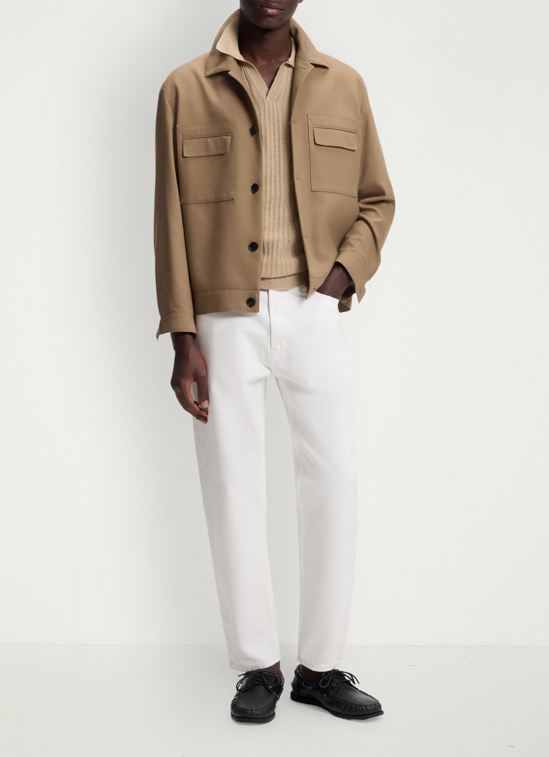 HUGO Ribgebreide polo in katoenblend - voorkant 3 beige