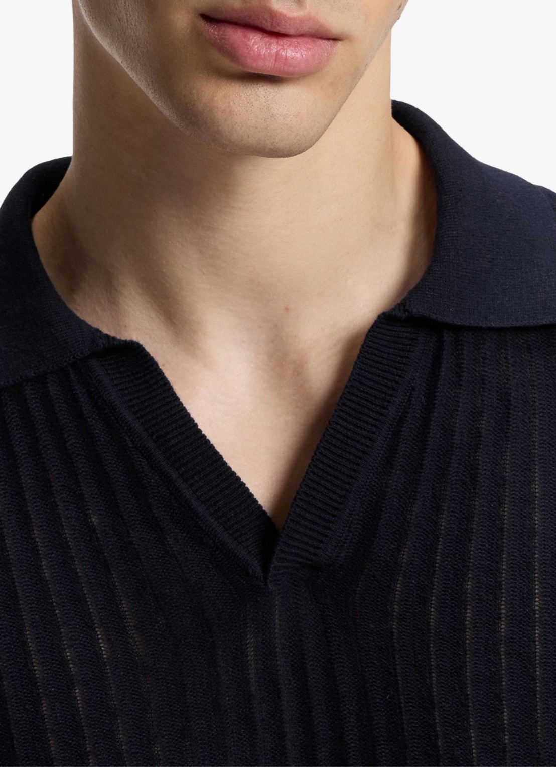 HUGO Ribgebreide polo in katoenblend - detail 3 donkerblauw