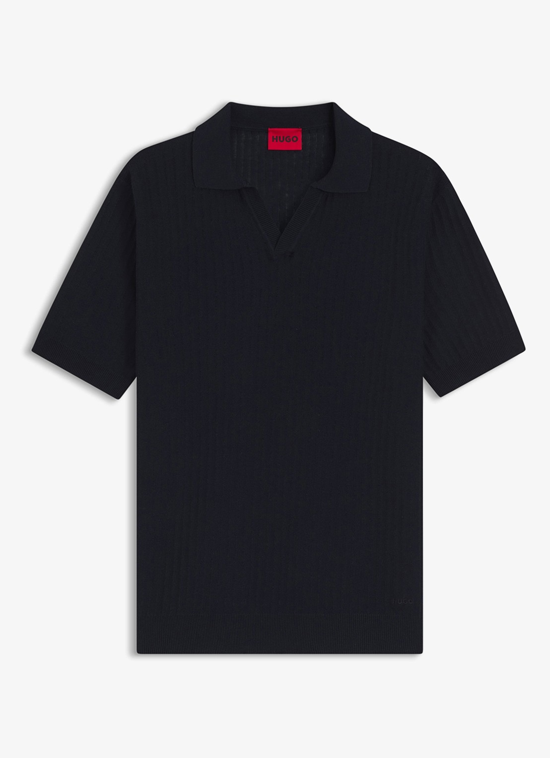 HUGO Ribgebreide polo in katoenblend - voorkant 4 donkerblauw