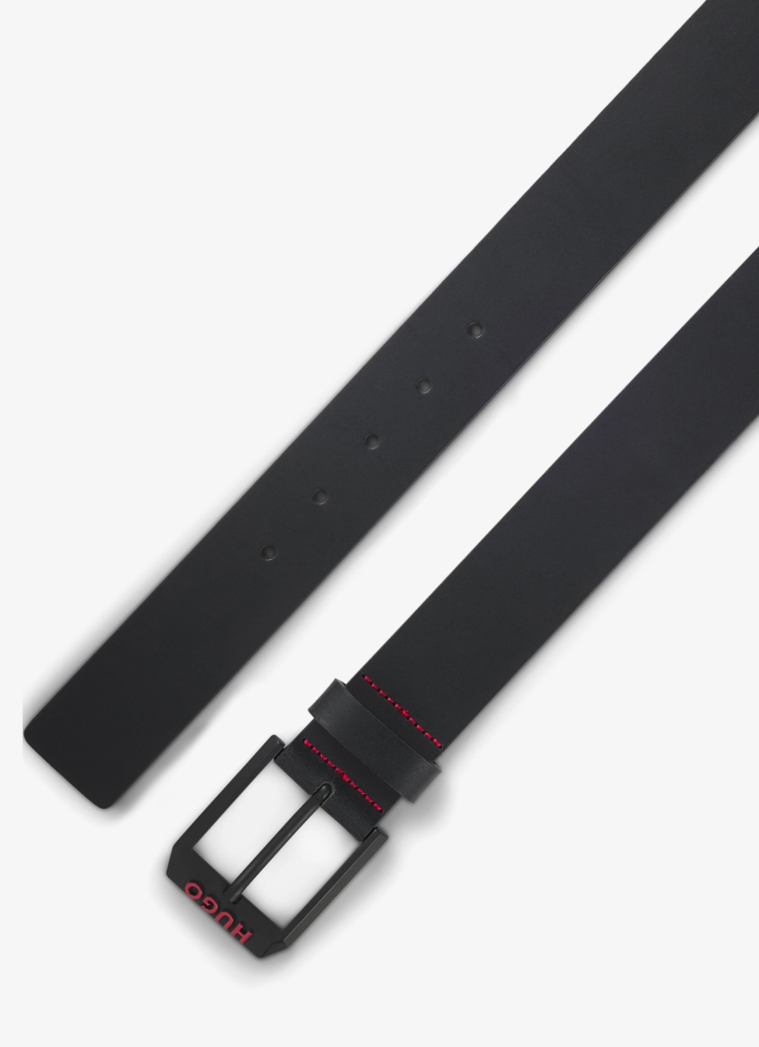 HUGO Riem van leer met logo - detail 3 black-001 / zwart