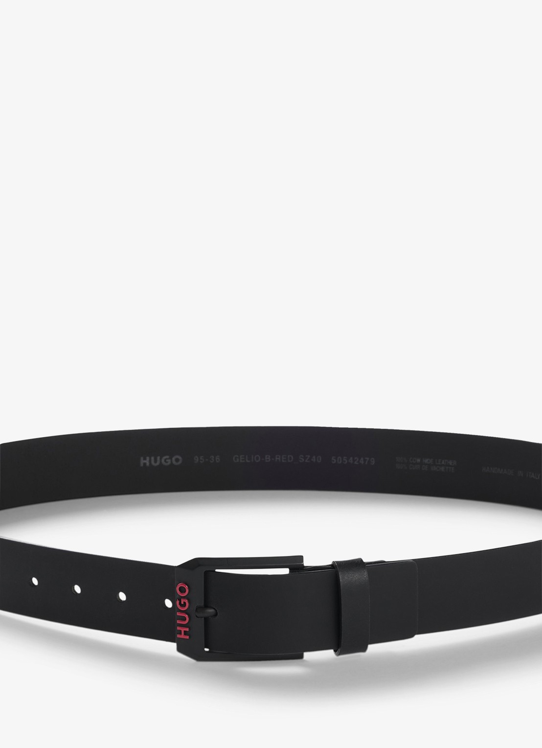 HUGO Riem van leer met logo - detail 4 black-001 / zwart
