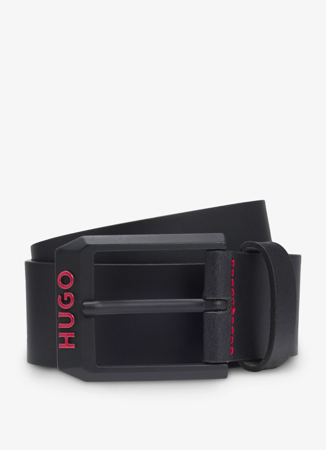 HUGO Riem van leer met logo - voorkant black-001 / zwart