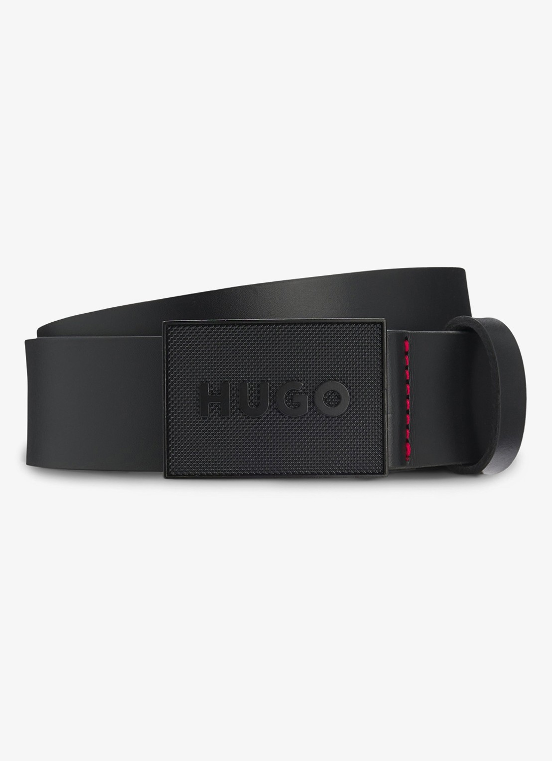HUGO Riem van leer met logo - voorkant 4 zwart