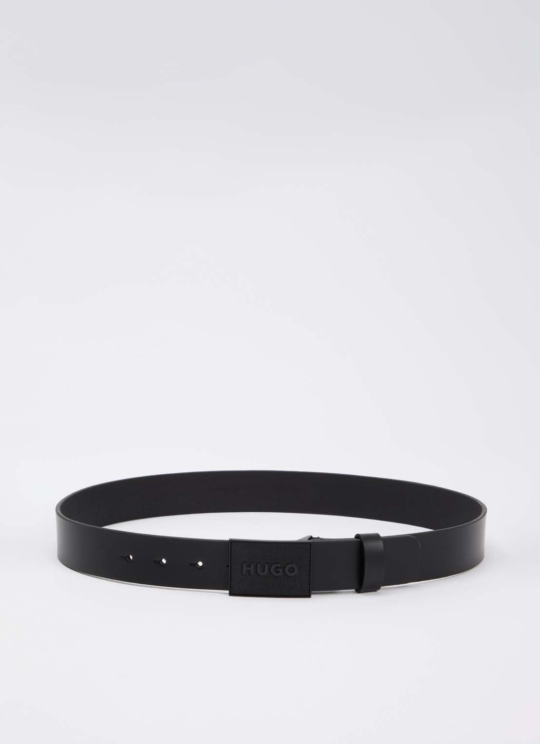 HUGO Riem van leer met logo - voorkant 6 zwart
