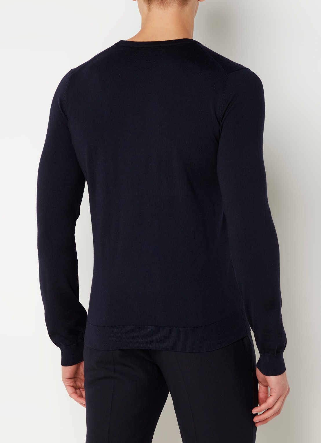 HUGO San Cedric fijngebreide pullover van wol  - achterkant 2 donkerblauw