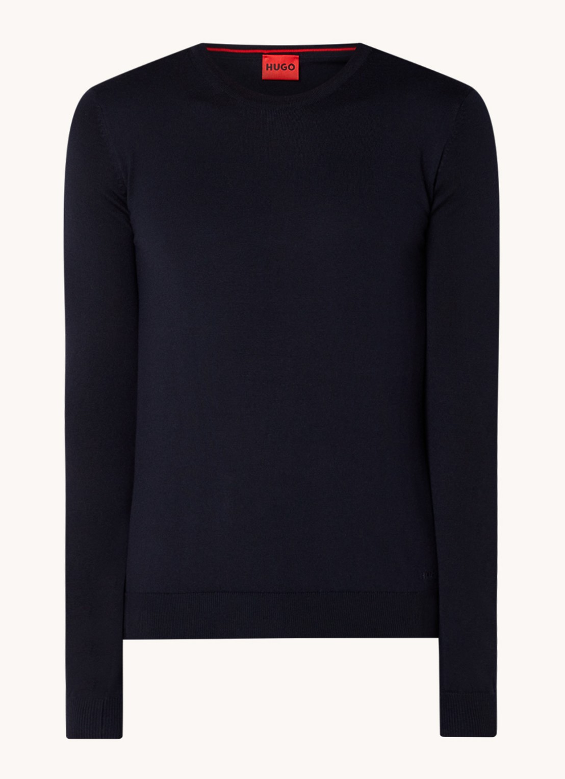 HUGO San Cedric fijngebreide pullover van wol  - voorkant 3 donkerblauw