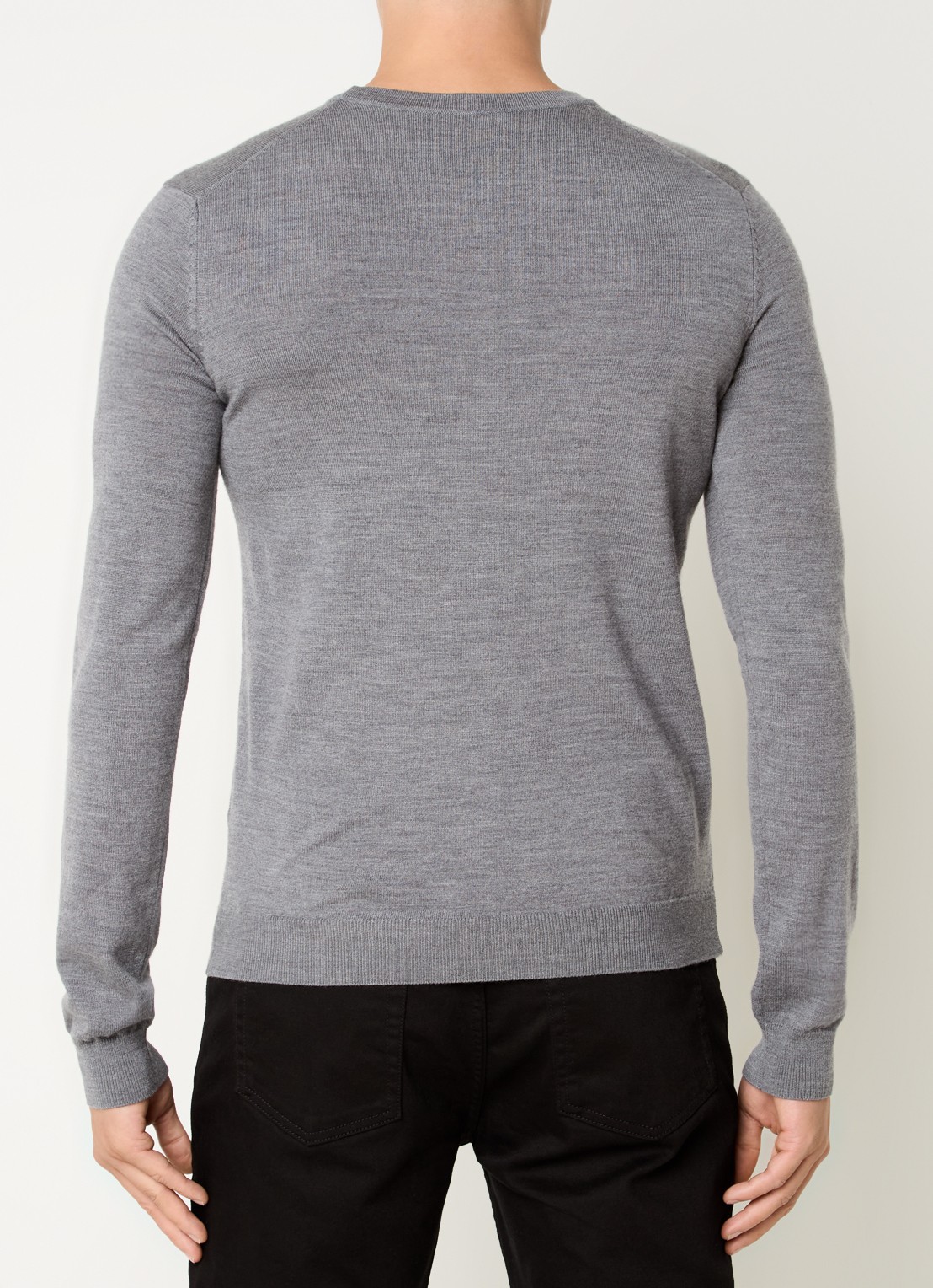 HUGO San Cedric fijngebreide pullover van wol  - achterkant 4 grijs