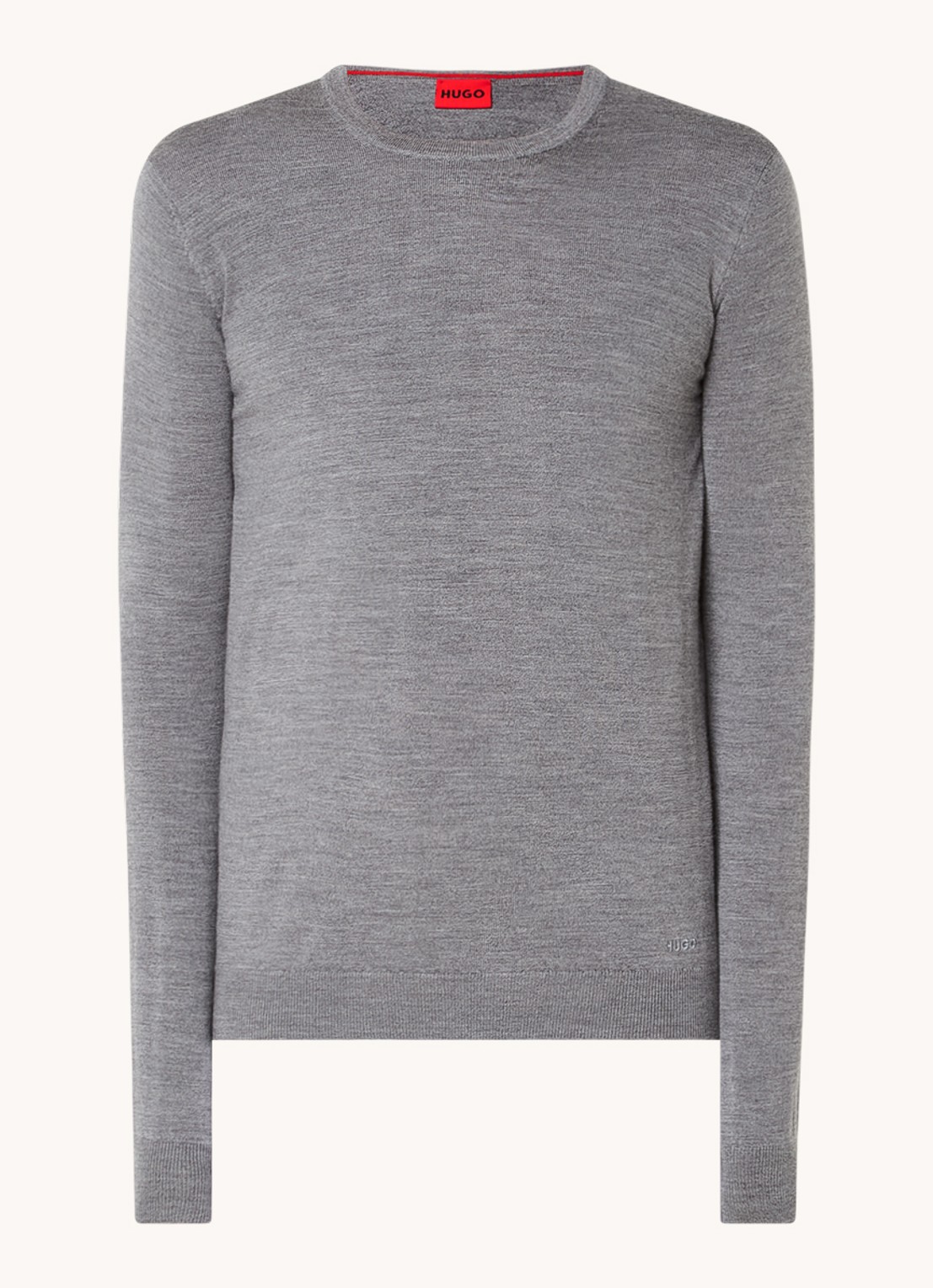 HUGO San Cedric fijngebreide pullover van wol  - voorkant 2 grijs