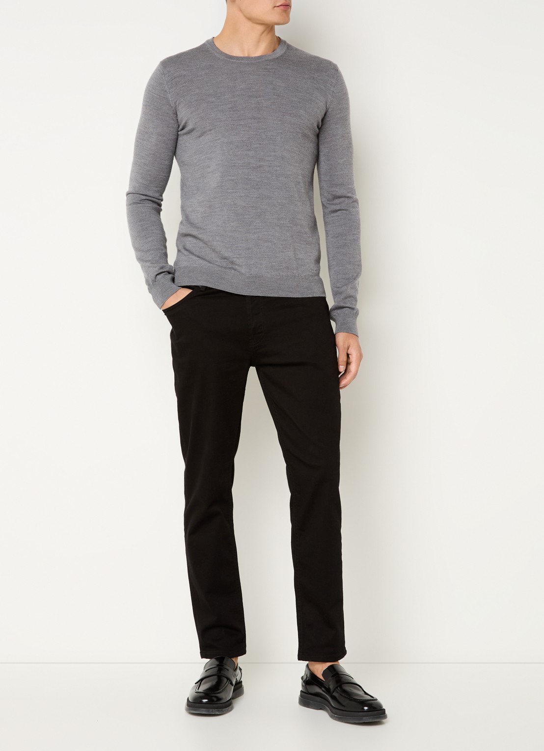 HUGO San Cedric fijngebreide pullover van wol  - voorkant 3 grijs