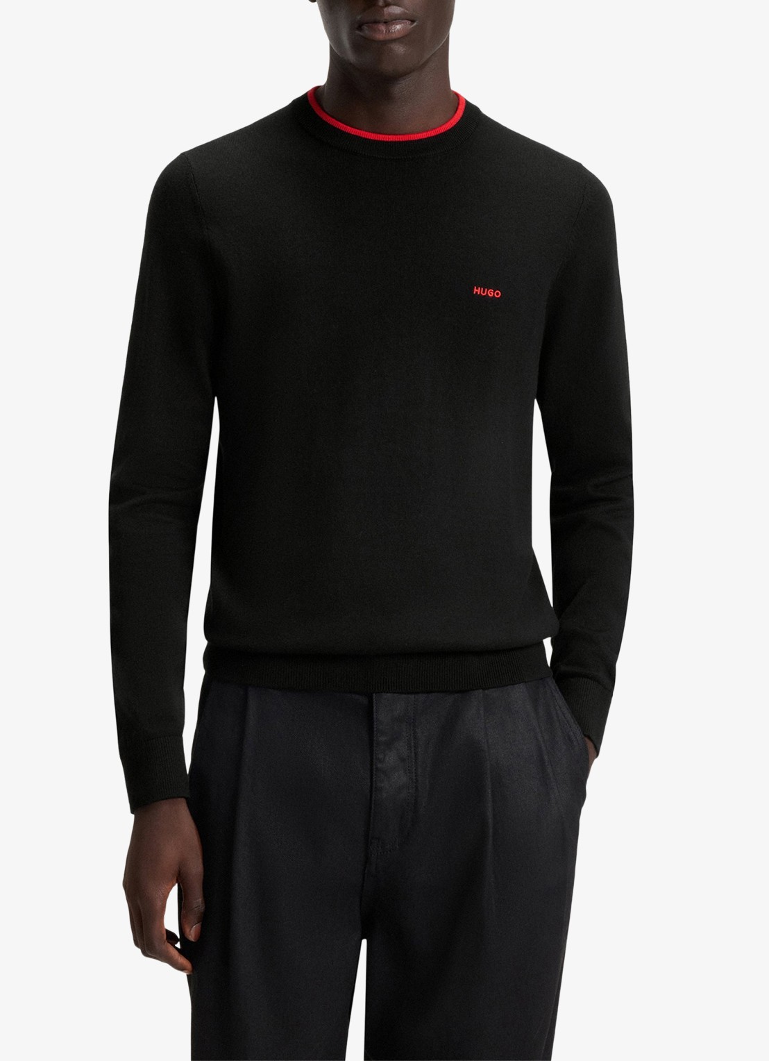 HUGO San Cudo fijngebreide pullover met logoborduring - detail 2 zwart