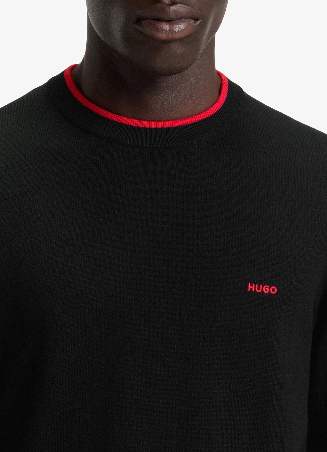 HUGO San Cudo fijngebreide pullover met logoborduring - detail 3 zwart