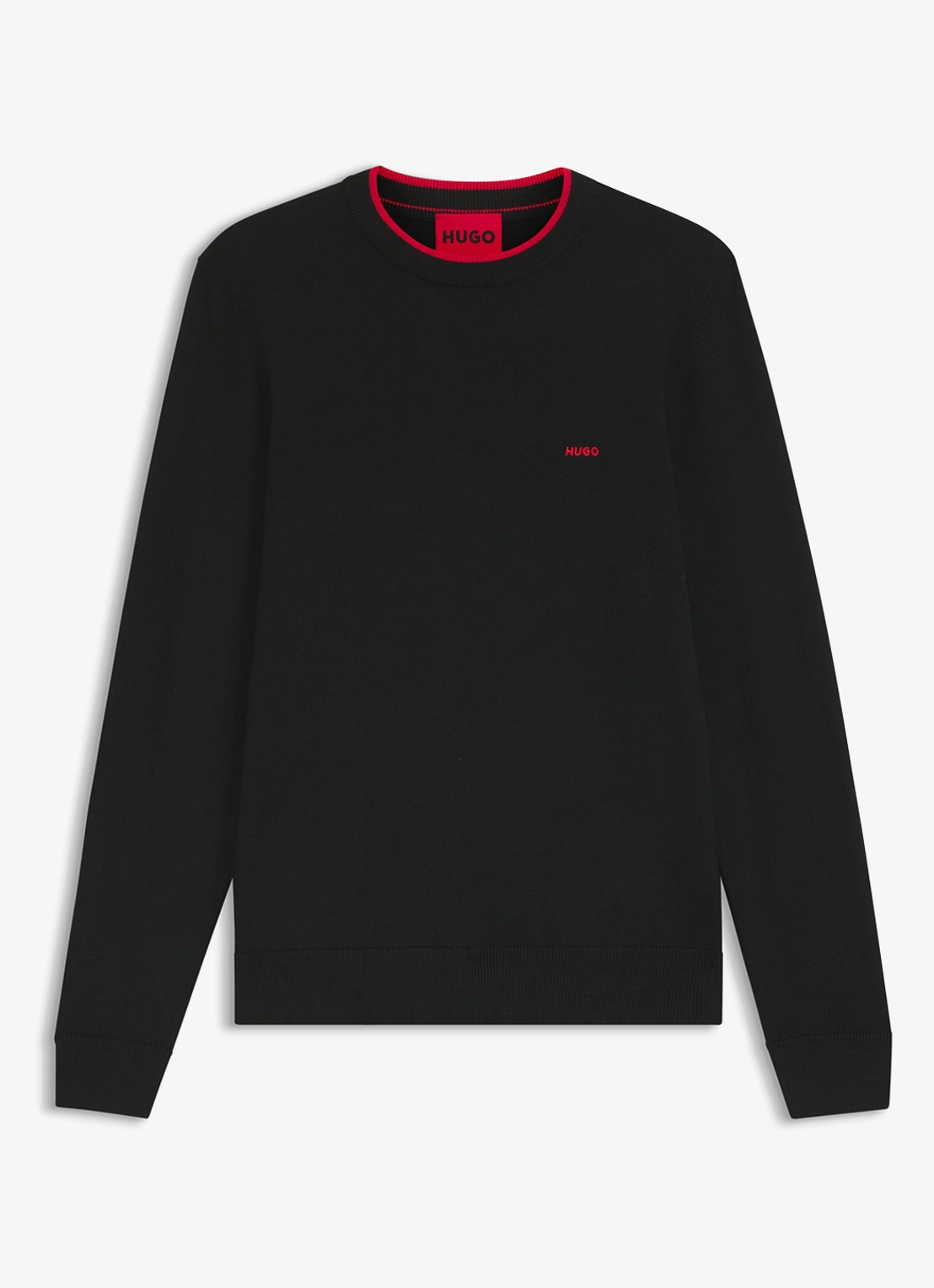 HUGO San Cudo fijngebreide pullover met logoborduring - voorkant 4 zwart