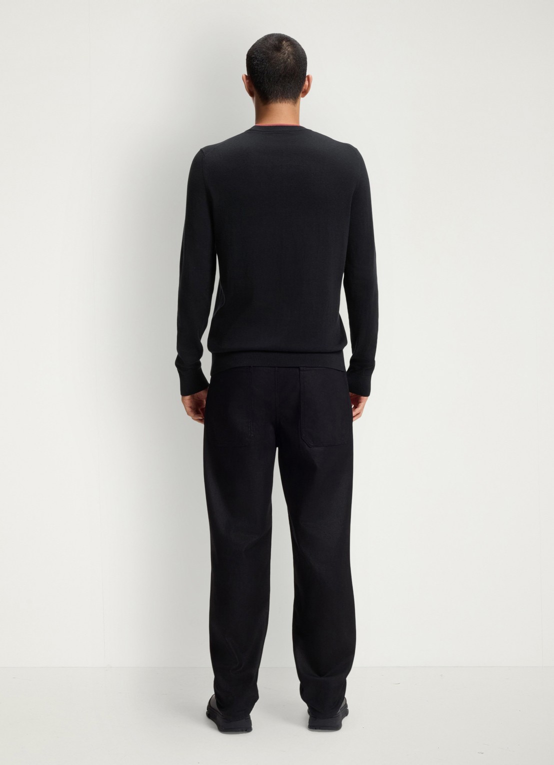 HUGO San Cudo fijngebreide pullover met logoborduring - achterkant donkerblauw