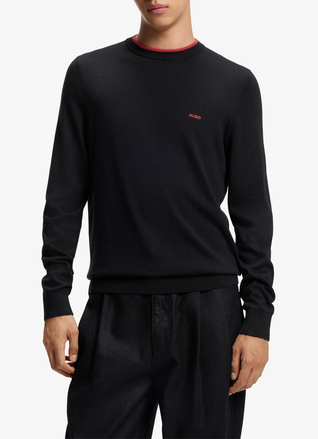 HUGO San Cudo fijngebreide pullover met logoborduring - detail 4 donkerblauw