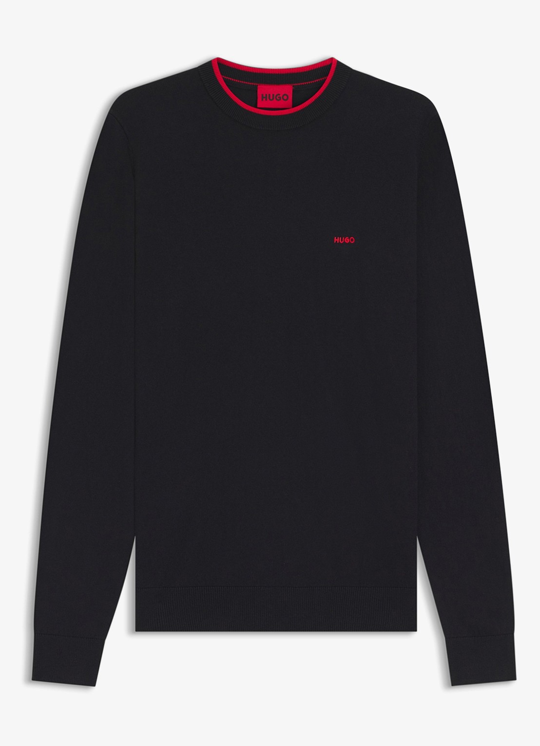 HUGO San Cudo fijngebreide pullover met logoborduring - voorkant 2 donkerblauw