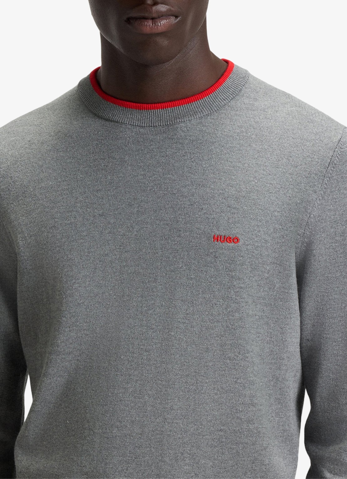 HUGO San Cudo fijngebreide pullover met logoborduring - detail 2 grijs
