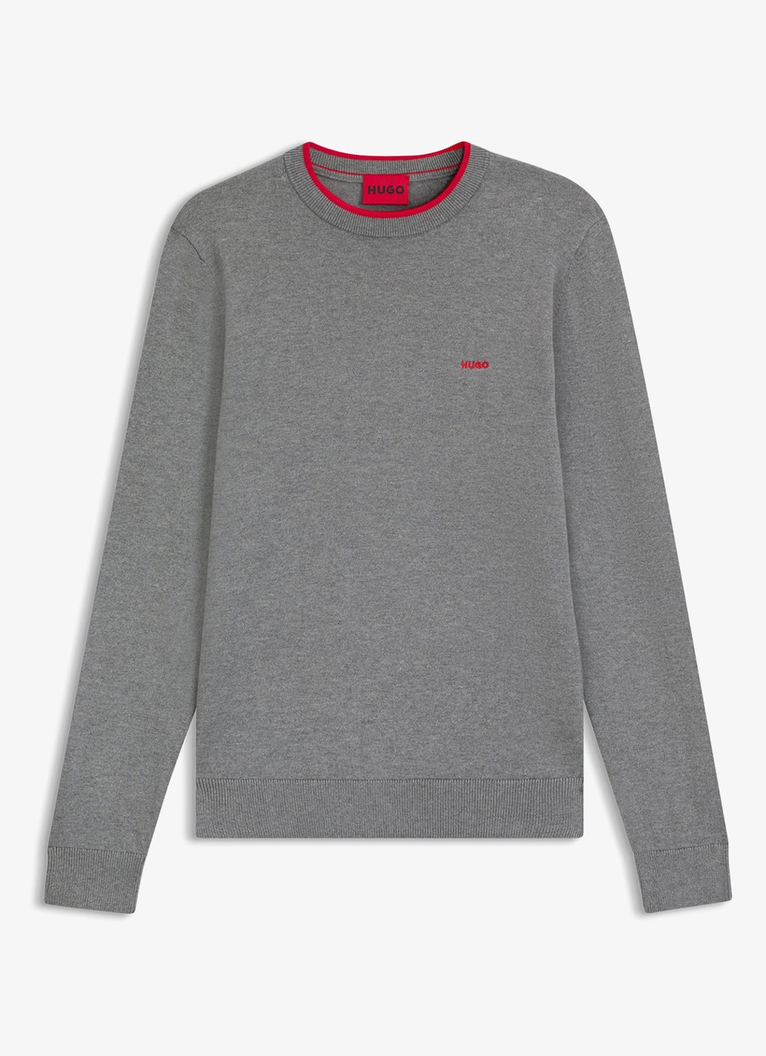 HUGO San Cudo fijngebreide pullover met logoborduring - voorkant 3 grijs