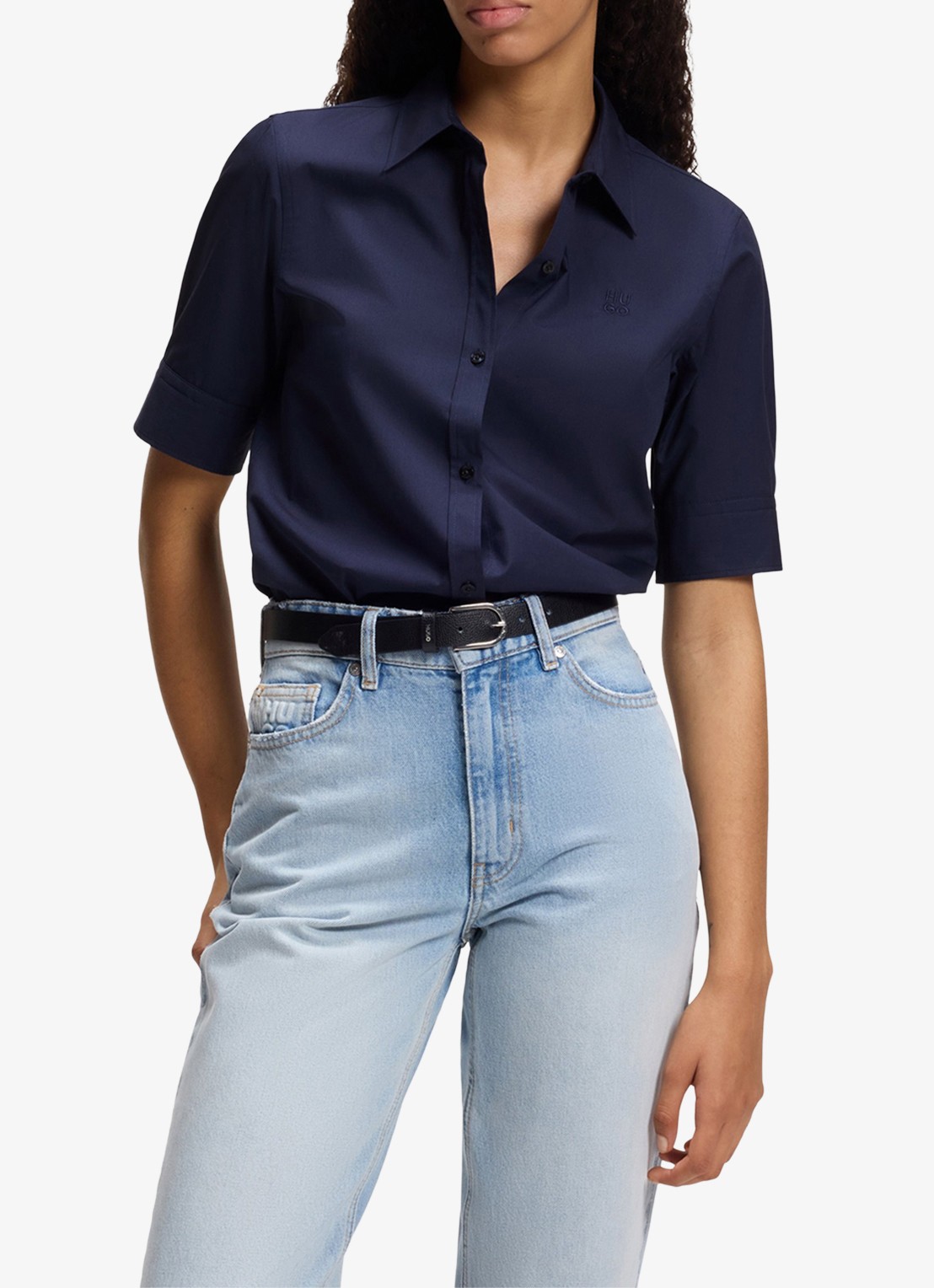 HUGO Sarepla blouse met logoborduring - detail 4 navy-418 / blauw