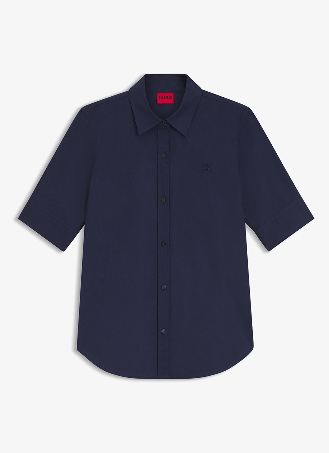 HUGO Sarepla blouse met logoborduring - voorkant navy-418 / blauw