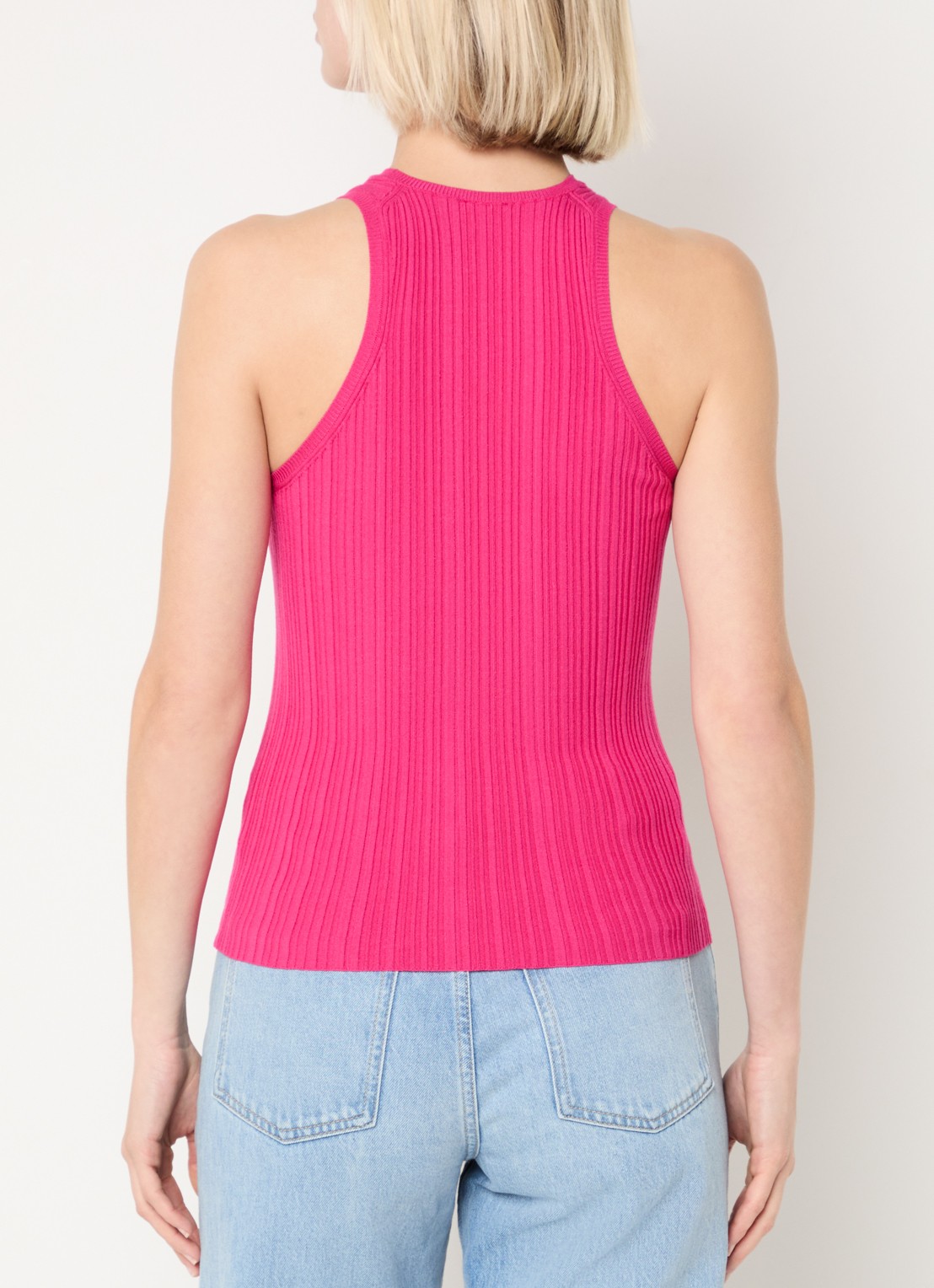 HUGO Sarepla  ribgebreide top met logoborduring  - achterkant 4 bright pink-675 / roze