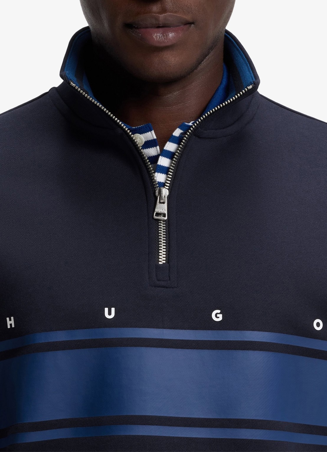 HUGO Schipperstrui met logo - detail 3 donkerblauw