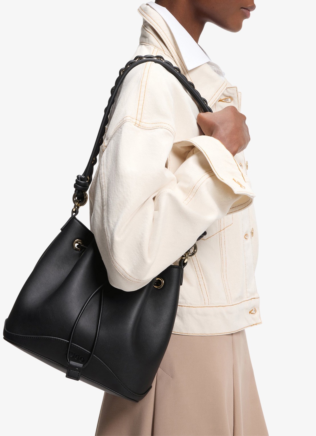 HUGO Schoudertas met trekkoord - voorkant 6 zwart