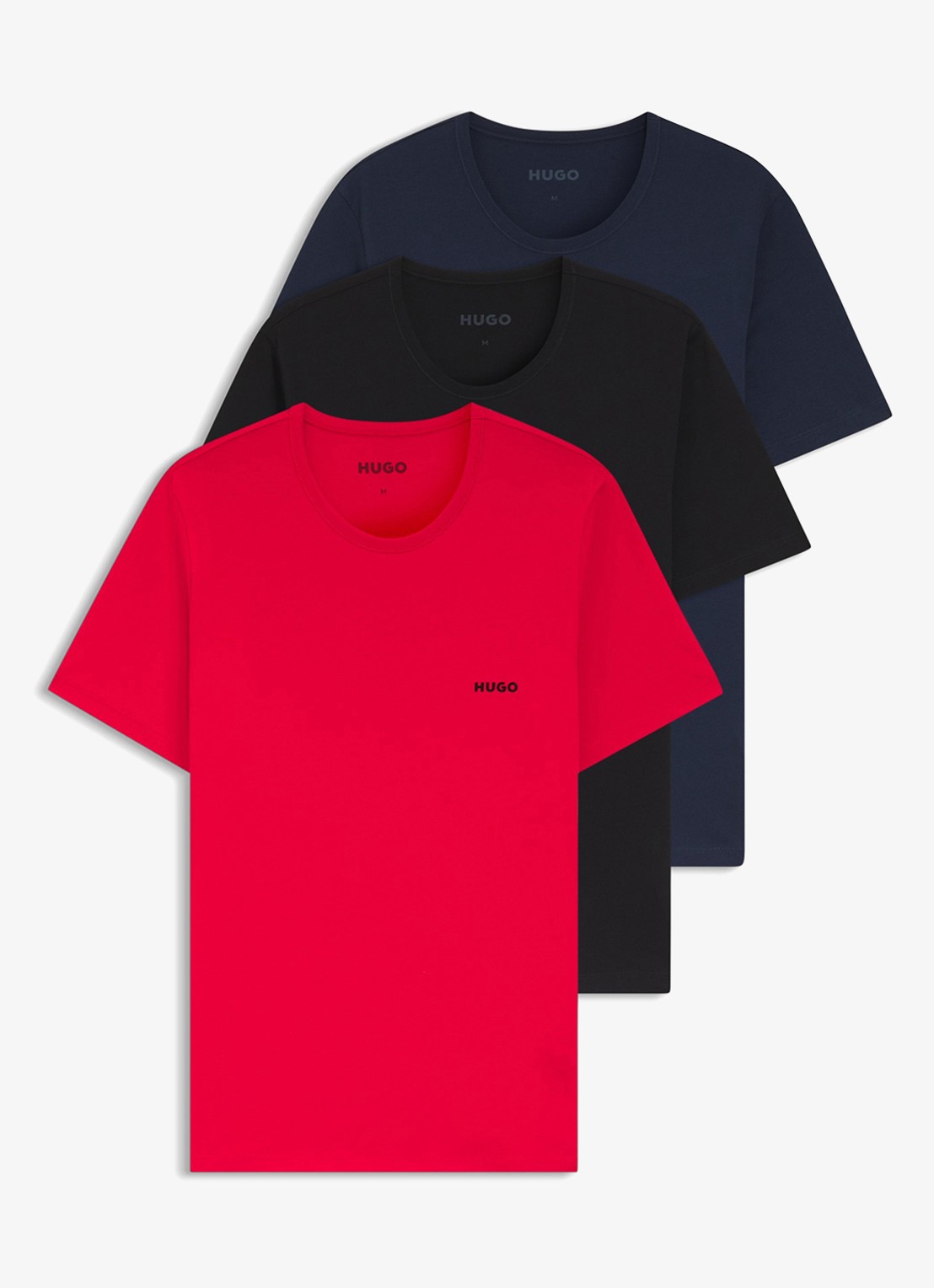 HUGO Set van drie katoenen T-shirts in meerdere kleuren met logoprint - voorkant grijsmele