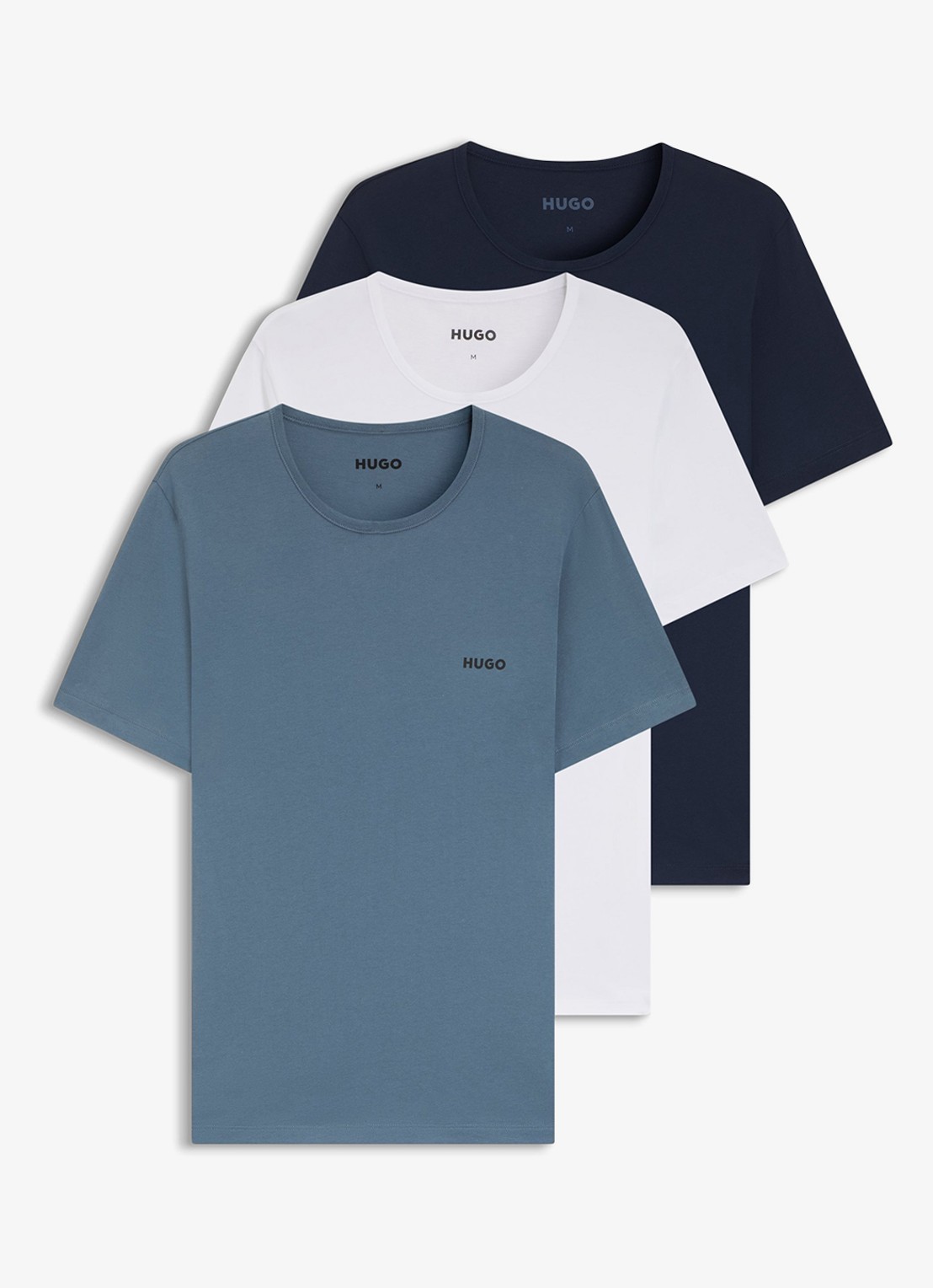 HUGO Set van drie katoenen T-shirts in meerdere kleuren met logoprint - voorkant 2 blauwgrijs
