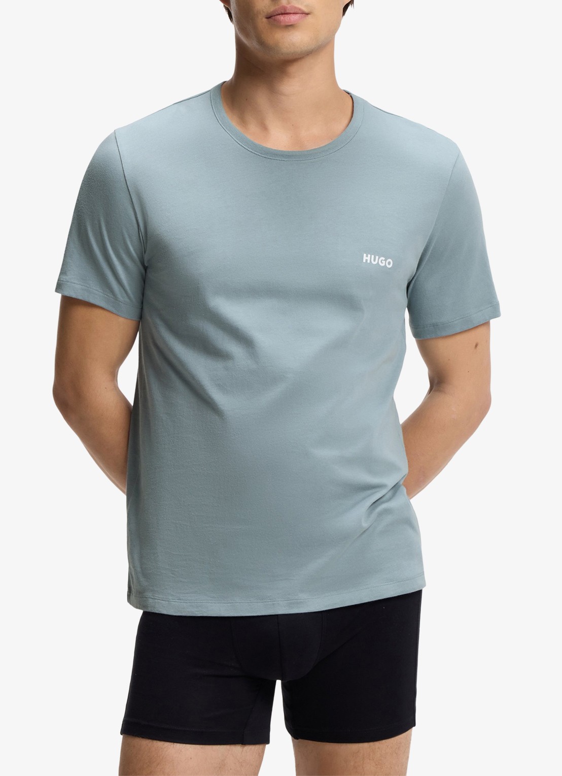 HUGO Set van drie katoenen T-shirts in meerdere kleuren met logoprint - detail 2 staalblauw