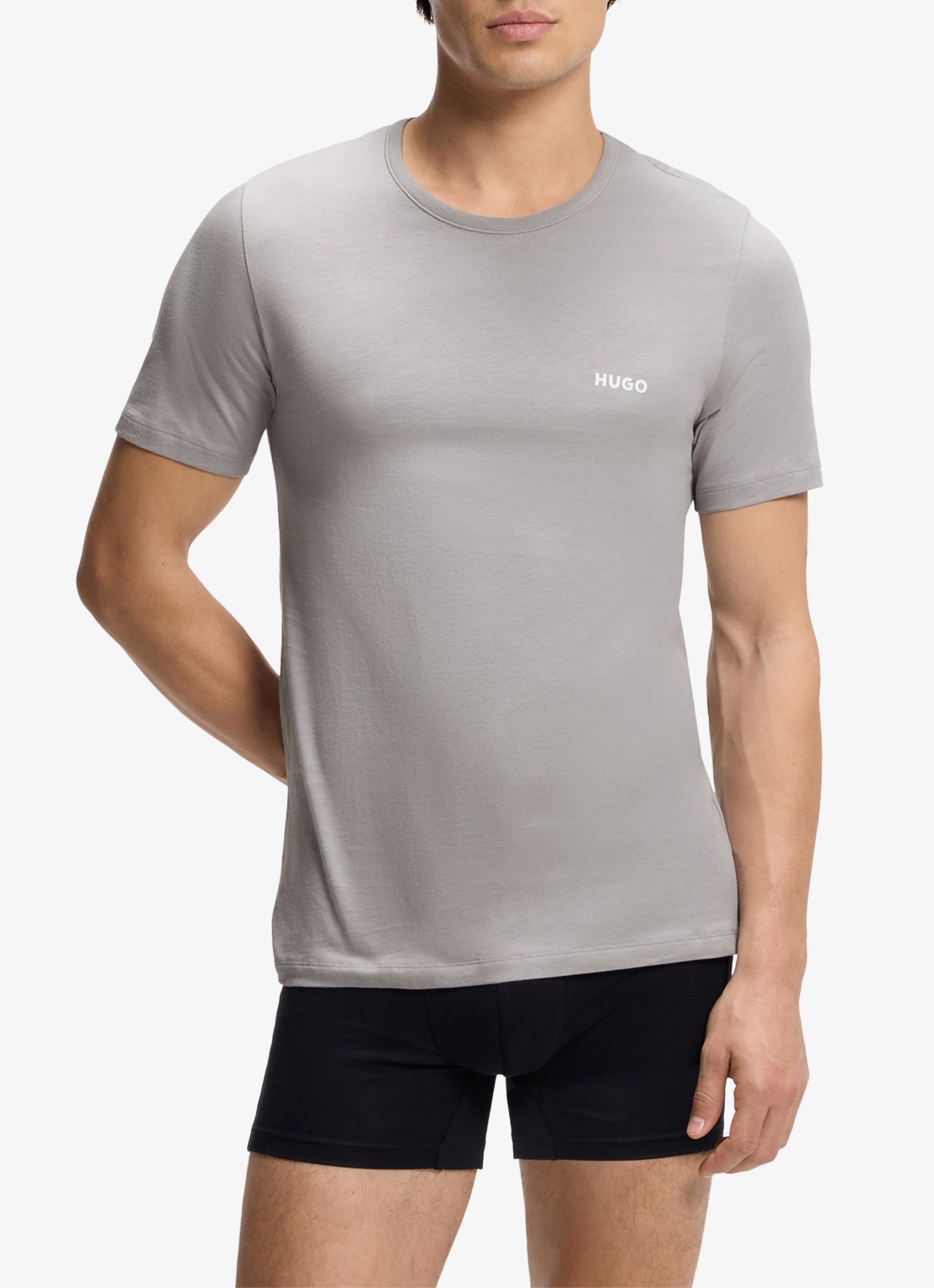 HUGO Set van drie katoenen T-shirts in meerdere kleuren met logoprint - detail 3 staalblauw