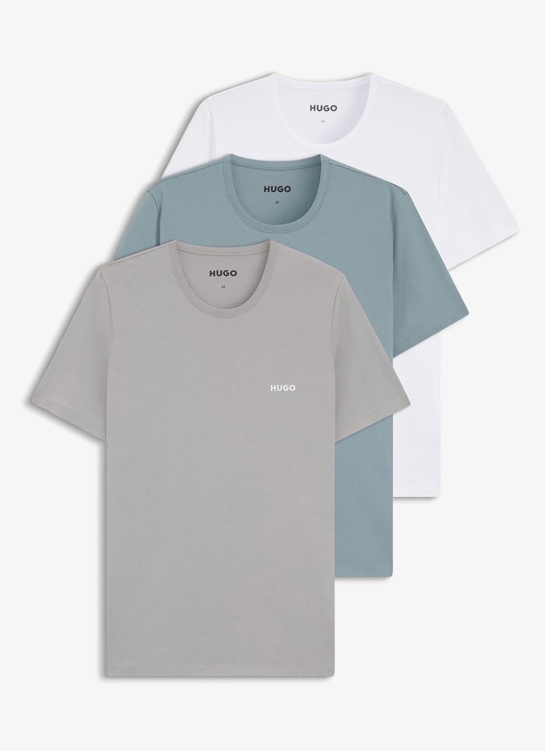 HUGO Set van drie katoenen T-shirts in meerdere kleuren met logoprint - voorkant 4 staalblauw
