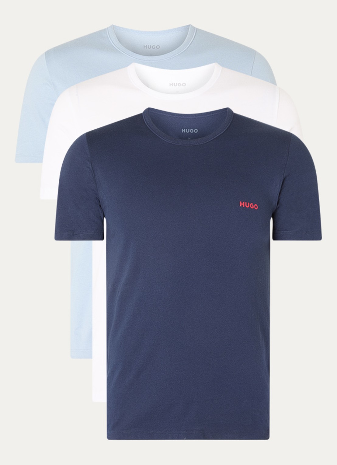 HUGO Set van drie katoenen T-shirts in meerdere kleuren met logoprint - voorkant 3 blauw