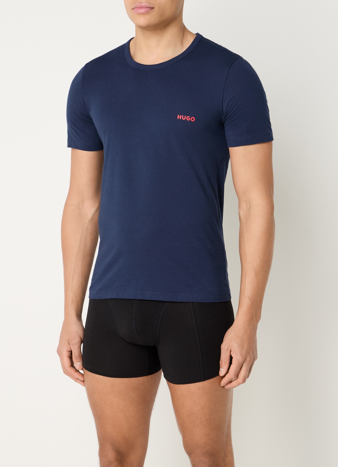 HUGO Set van drie katoenen T-shirts in meerdere kleuren met logoprint - voorkant 4 blauw