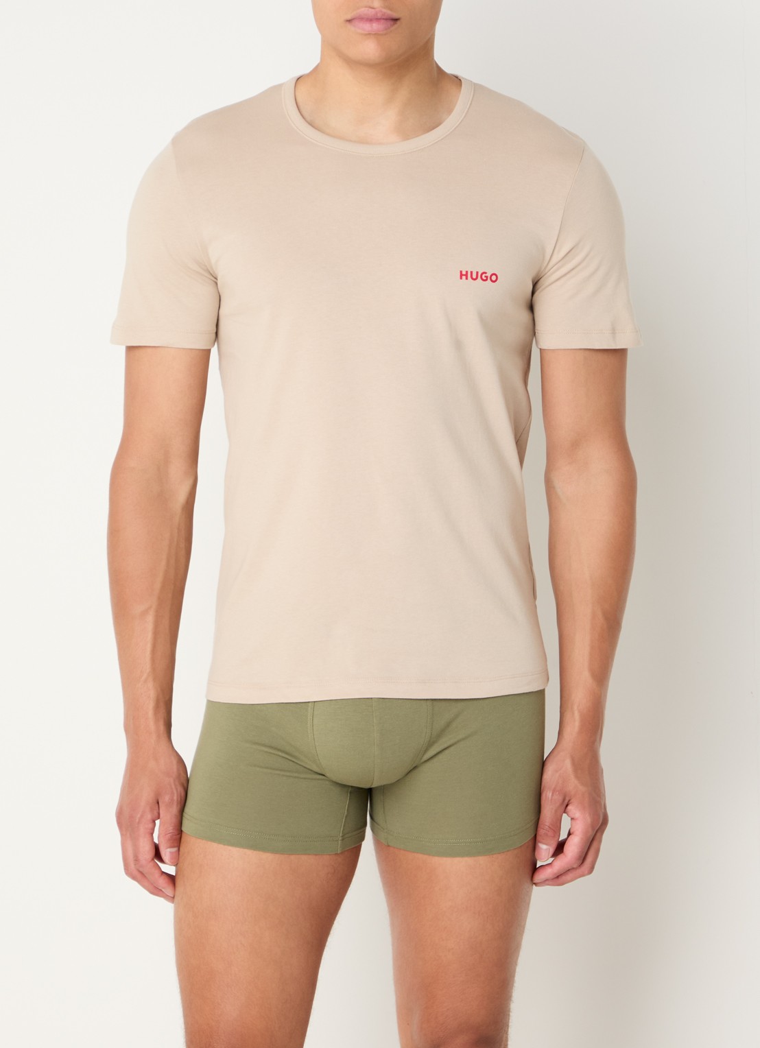 HUGO Set van drie katoenen T-shirts in meerdere kleuren met logoprint - voorkant 2 open miscellaneous-964 / beige