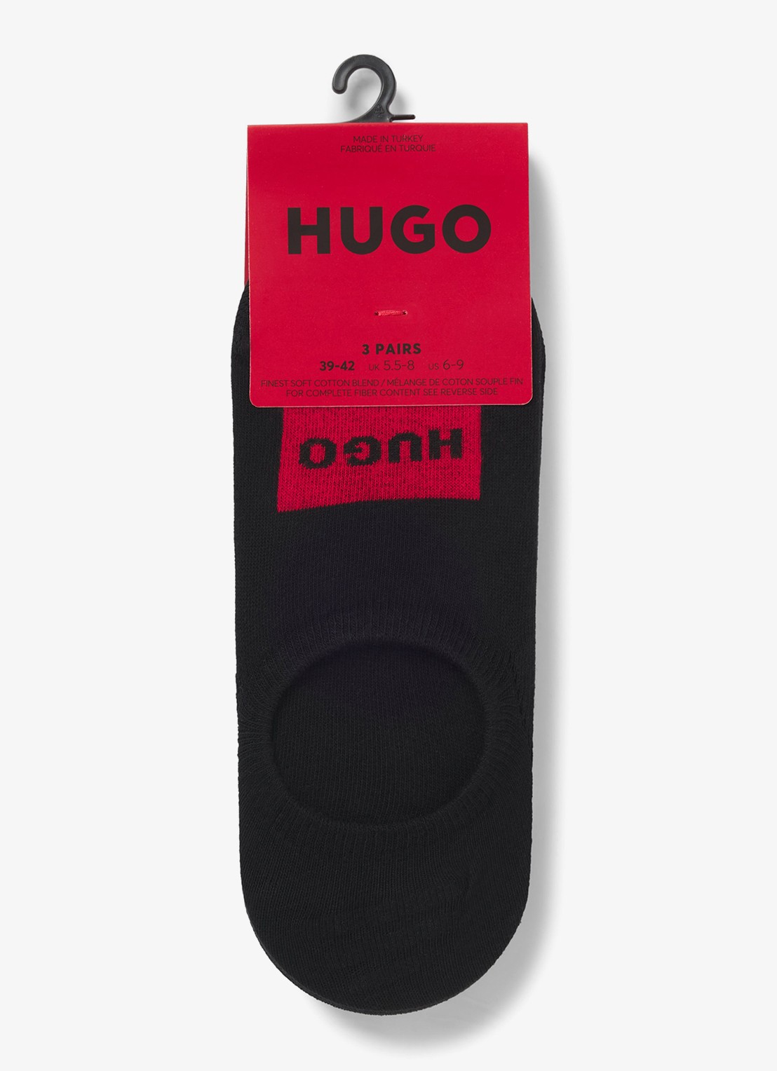 HUGO Set van drie paar onzichtbare sokken met rode logolabels - voorkant 2 zwart