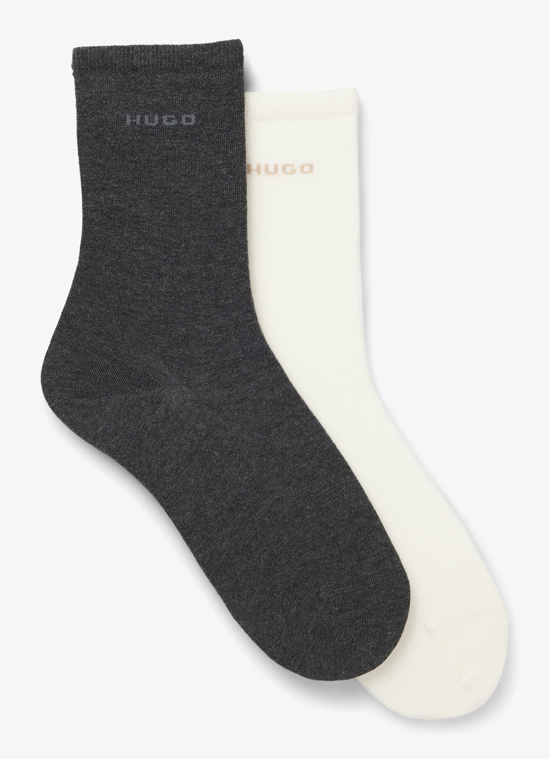 HUGO Set van twee paar logosokken in standaardlengte van een katoenmix - voorkant middengrijs