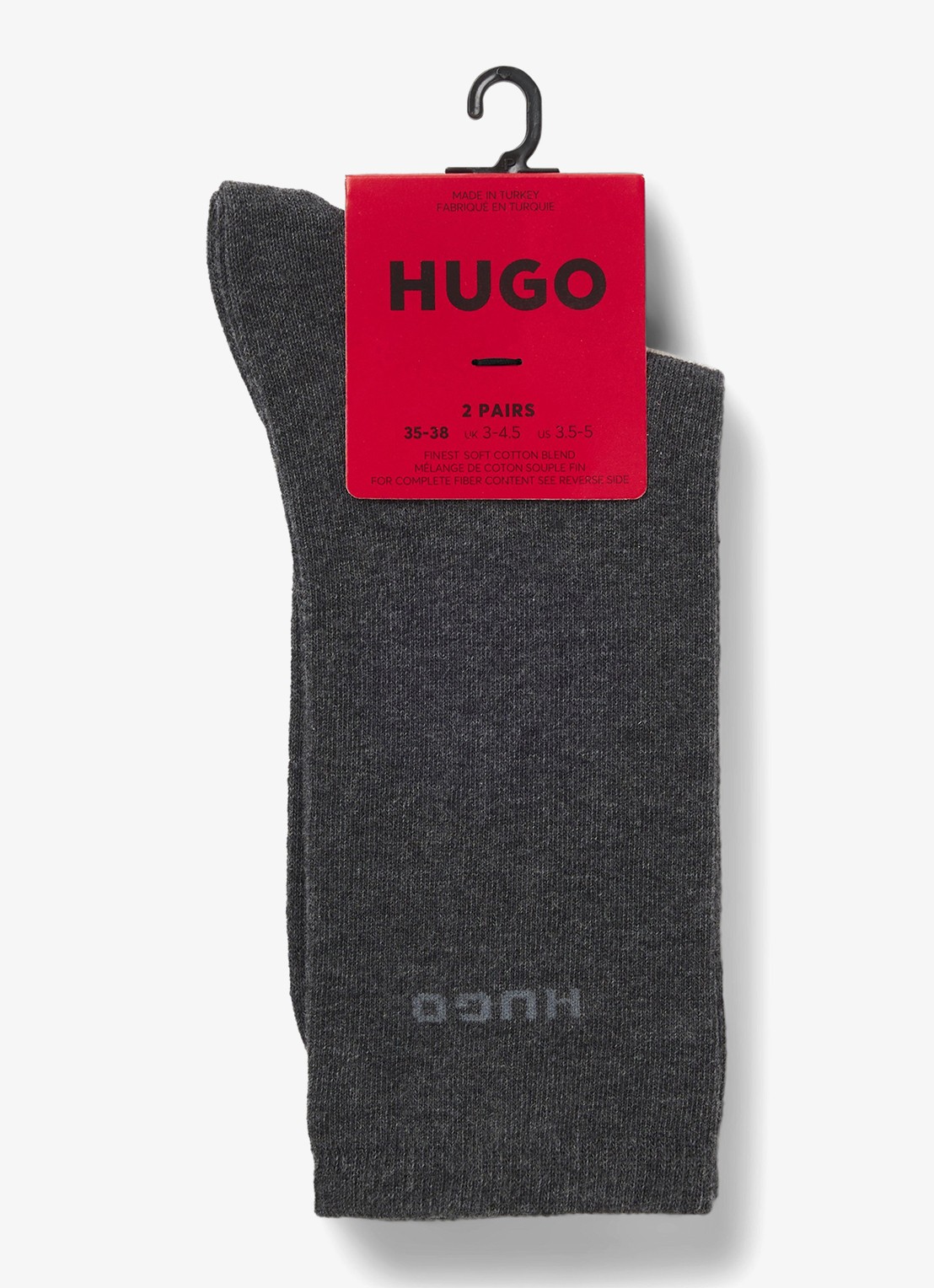 HUGO Set van twee paar logosokken in standaardlengte van een katoenmix - voorkant 2 middengrijs