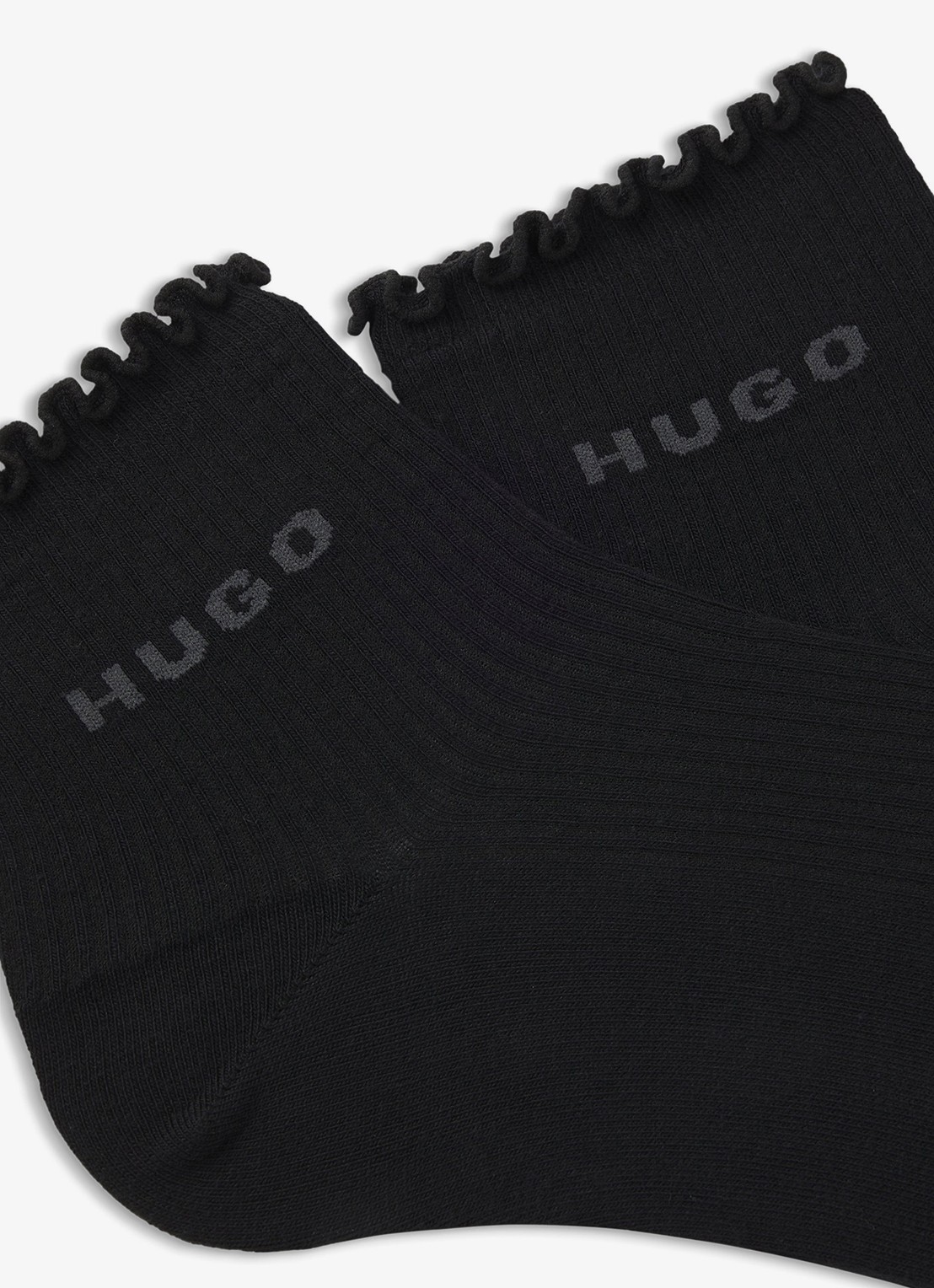HUGO Set van twee paar ribgebreide korte sokken met geribbelde boorden - detail zwart