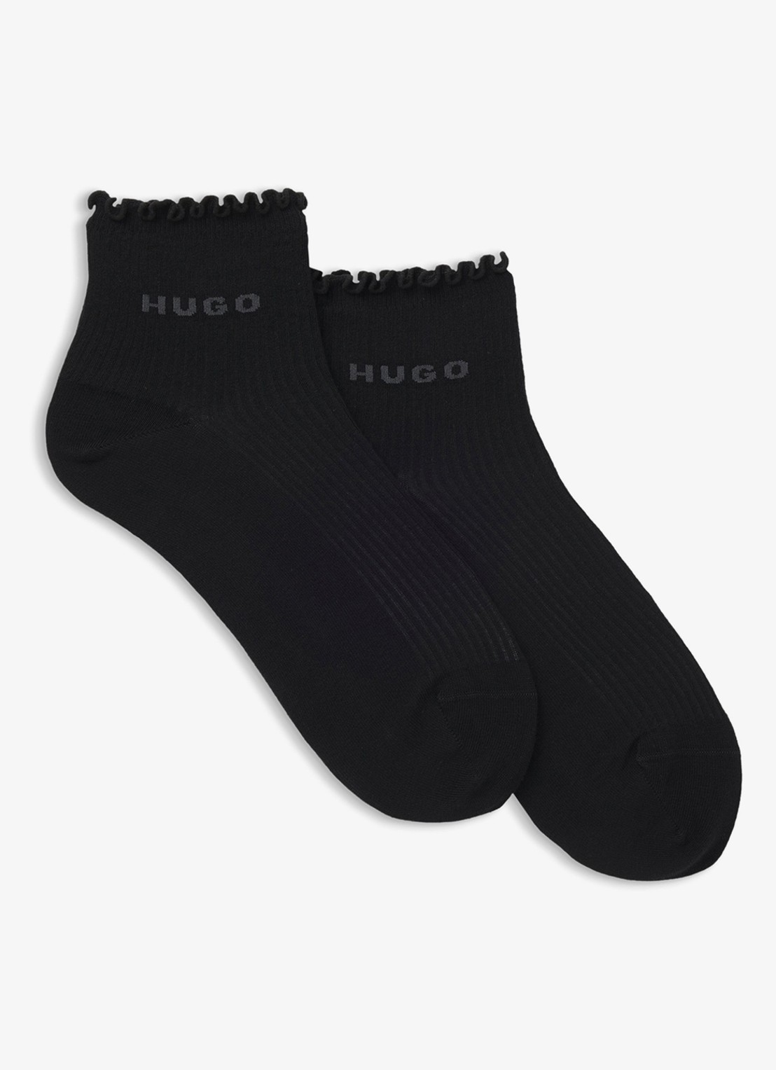 HUGO Set van twee paar ribgebreide korte sokken met geribbelde boorden - voorkant 2 zwart