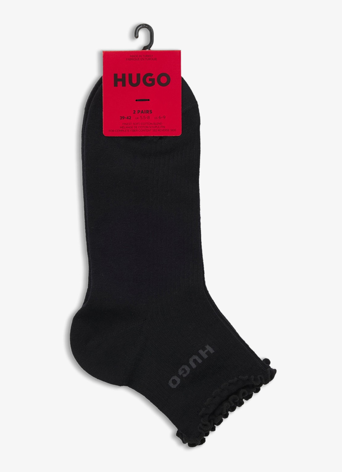 HUGO Set van twee paar ribgebreide korte sokken met geribbelde boorden - voorkant 3 zwart