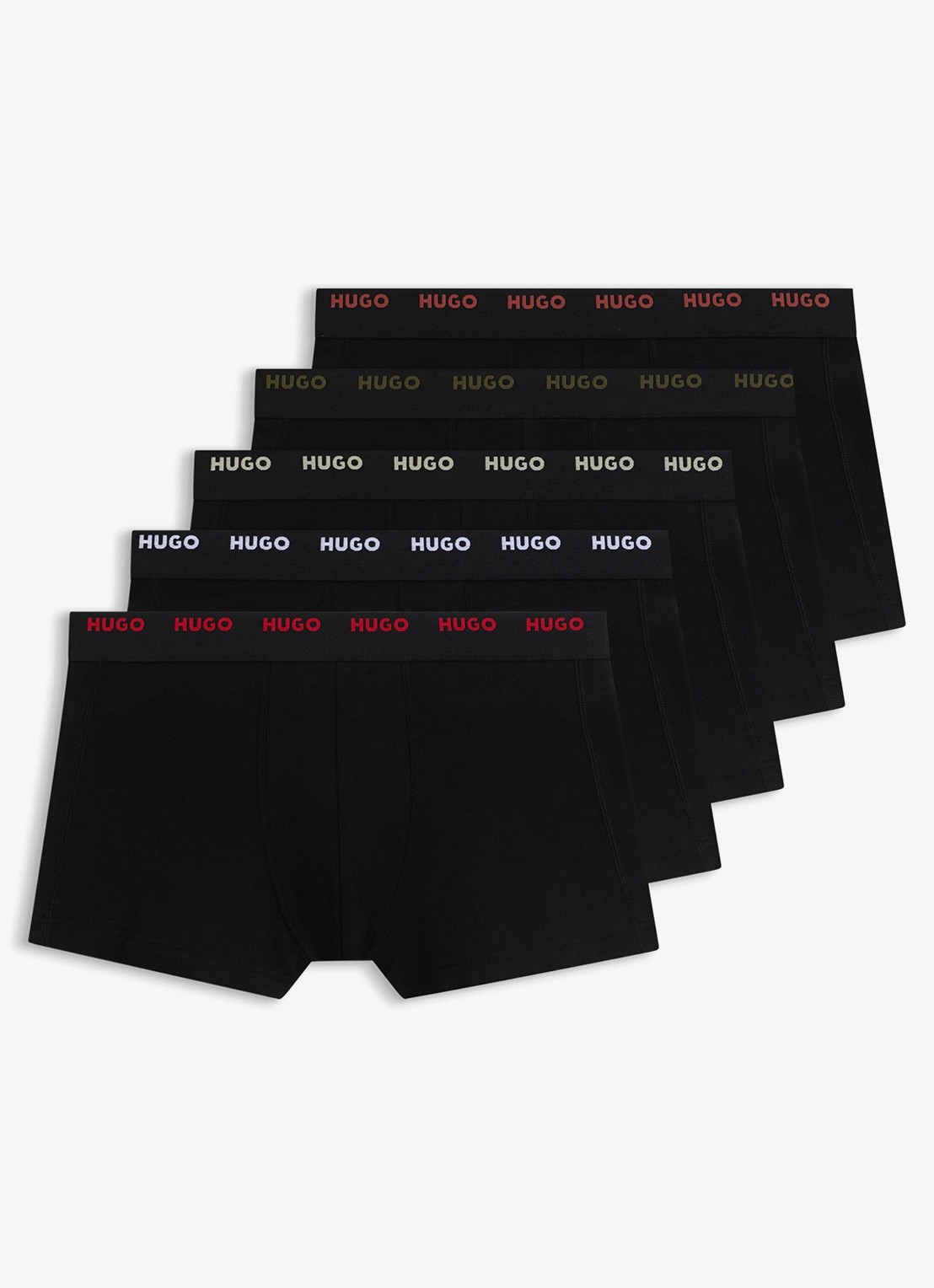 HUGO Set van vijf korte boxershorts met logotailleband van stretchkatoen - voorkant charcoal-012