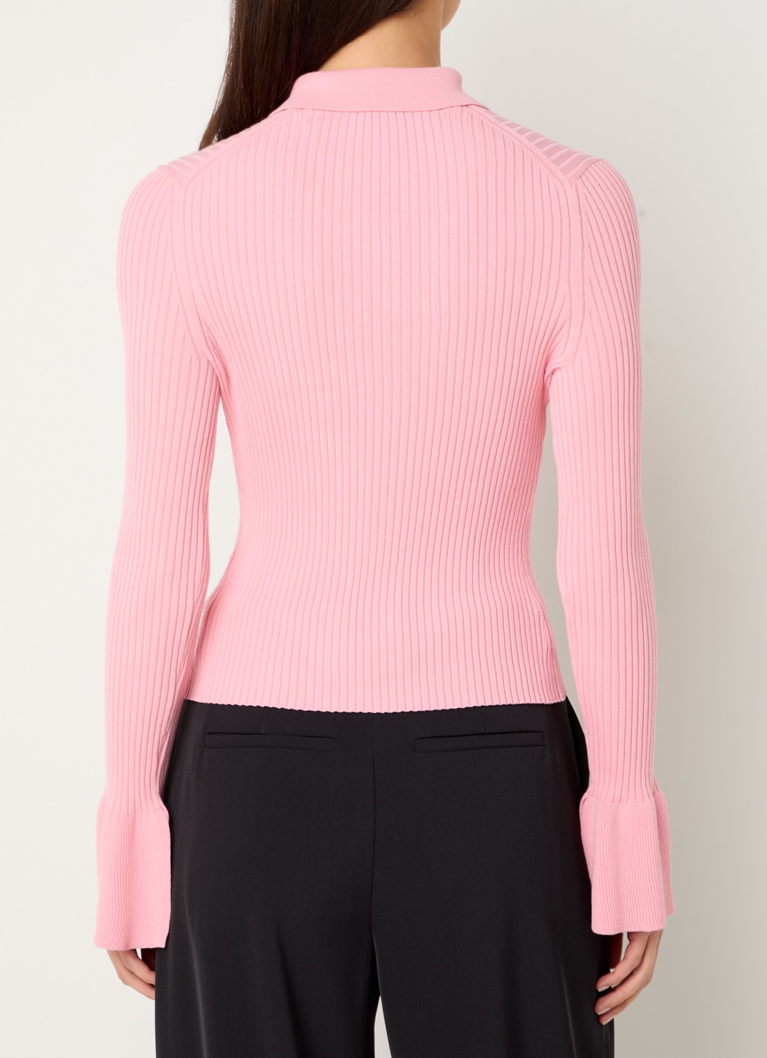 HUGO Sharro ribgebreide top met trompetmouw - achterkant 4 roze
