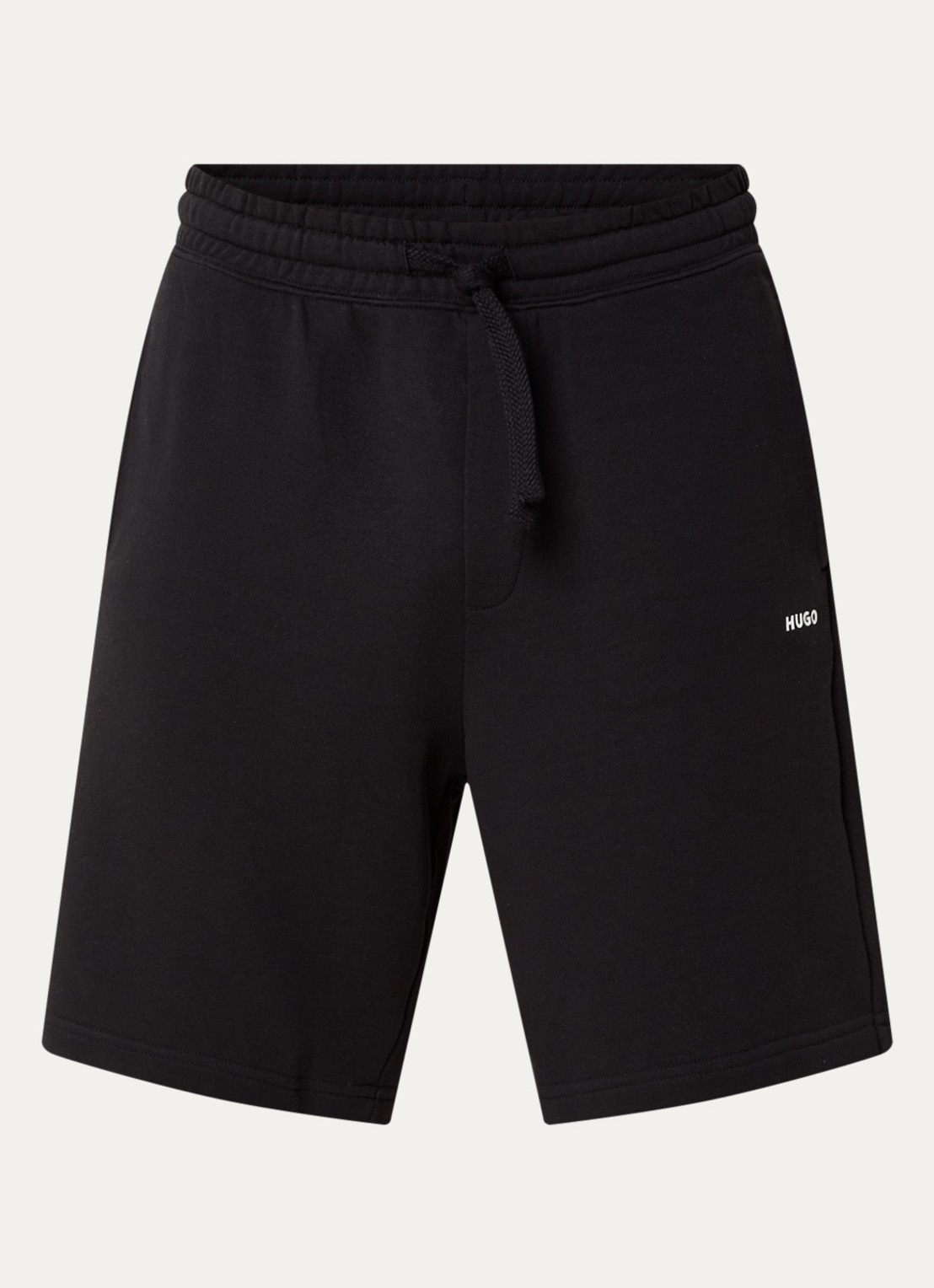 HUGO Short van katoenen sweatstof met logoprint - voorkant black-001 / zwart