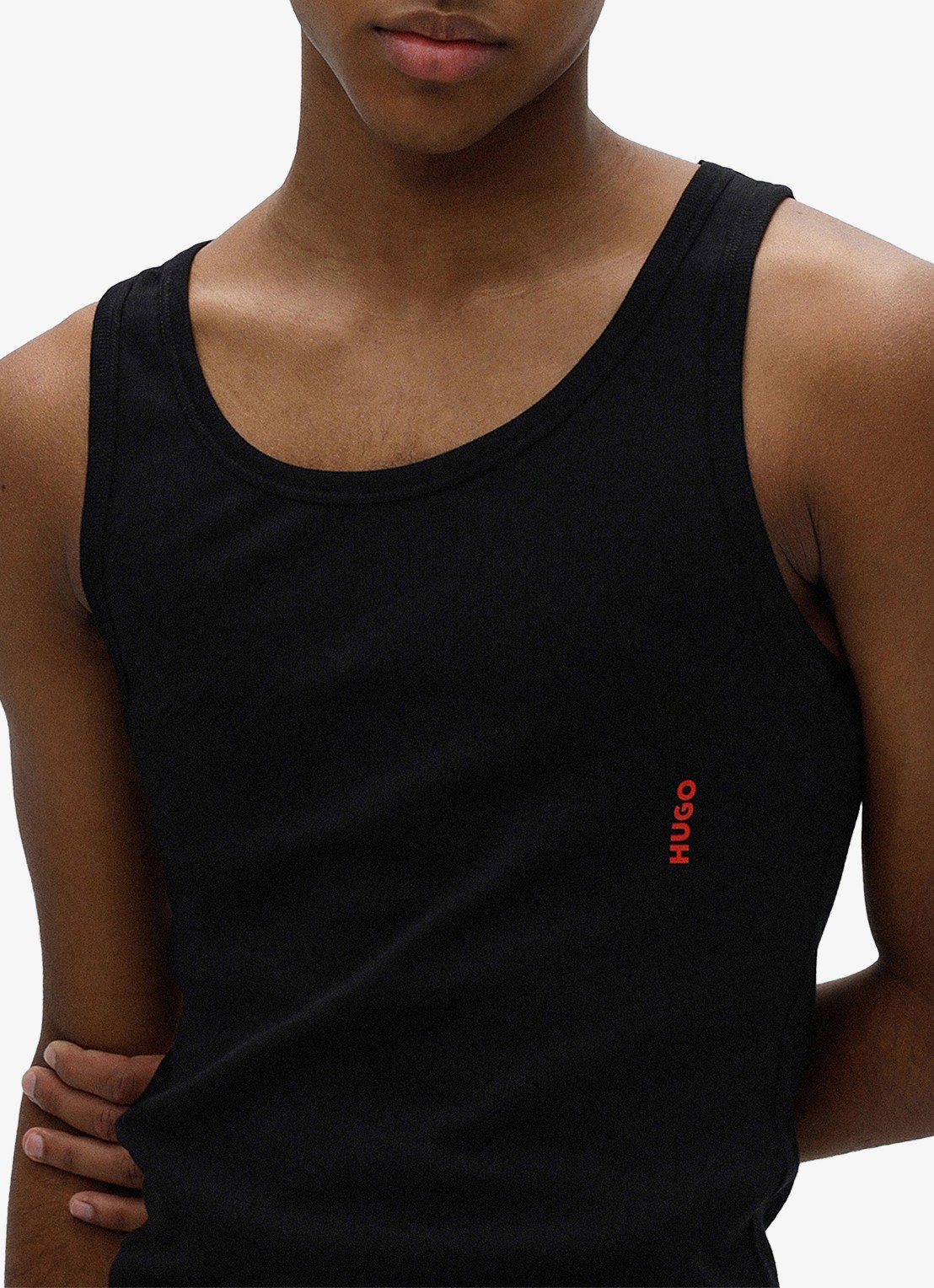 HUGO Singlet van katoen met logo in 2-pack - detail 4 zwart