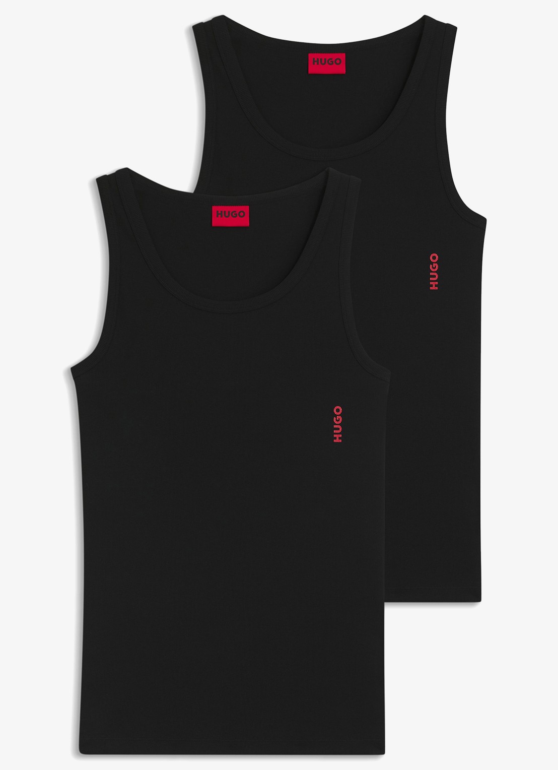 HUGO Singlet van katoen met logo in 2-pack - voorkant zwart