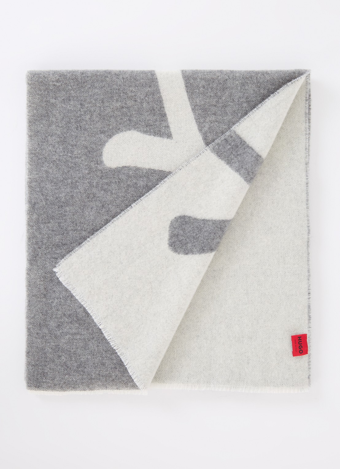 HUGO Sjaal in wolblend met logo 180 x 40 cm - voorkant 3 grijs