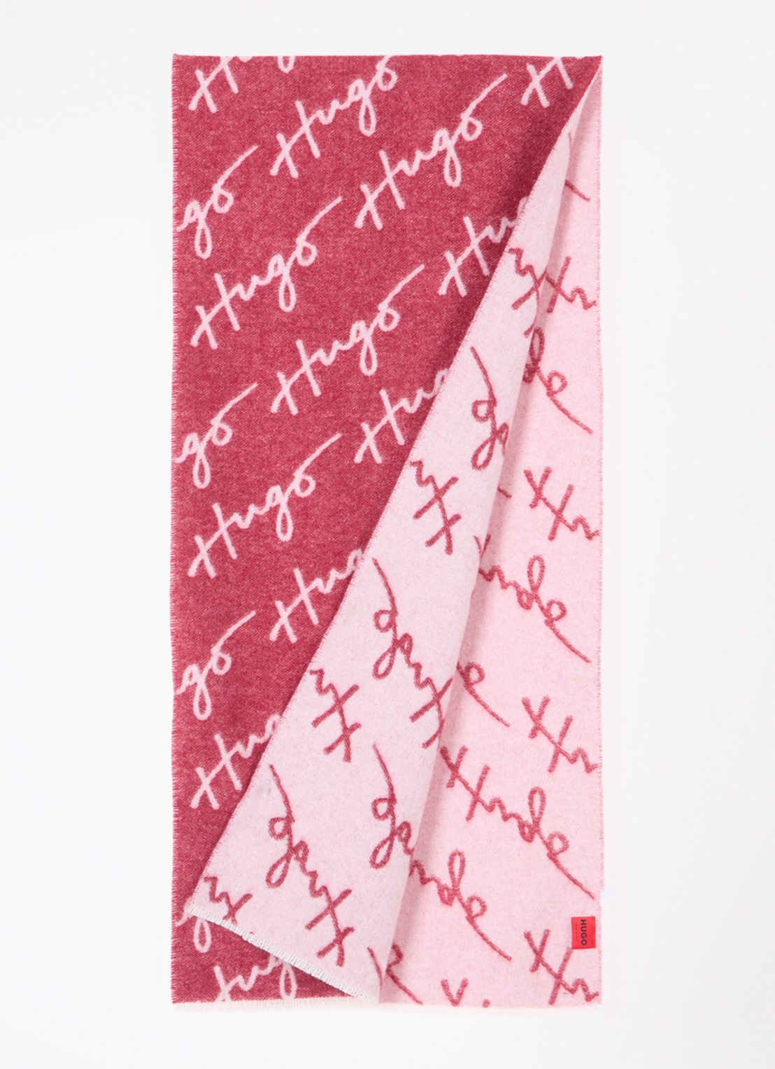 HUGO Sjaal in wolblend met logo 180 x 40 cm - detail 2 rood