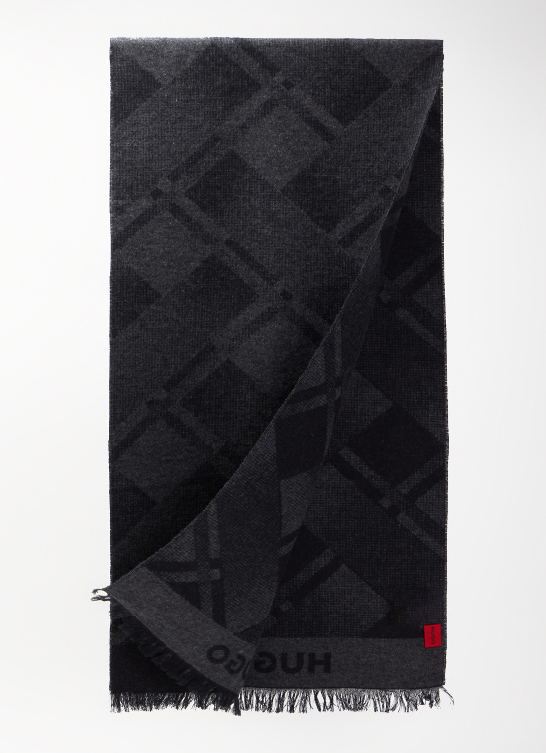 HUGO Sjaal met print 180 x 45 cm - detail zwart