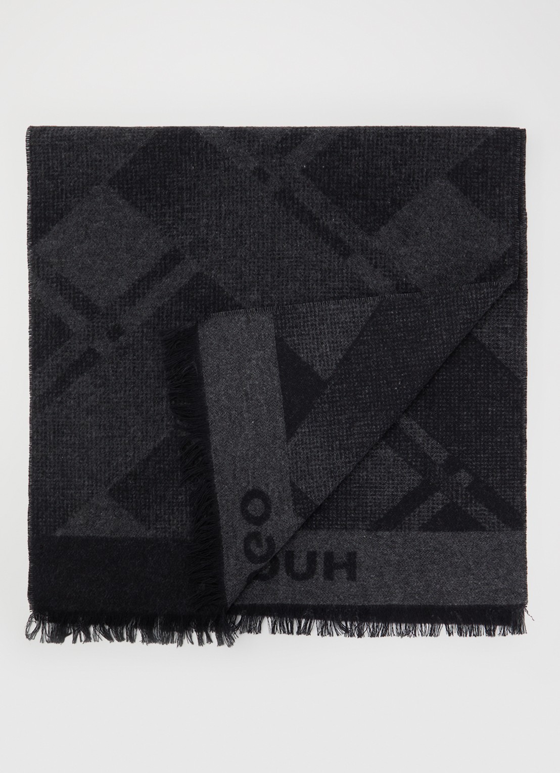 HUGO Sjaal met print 180 x 45 cm - voorkant 3 zwart